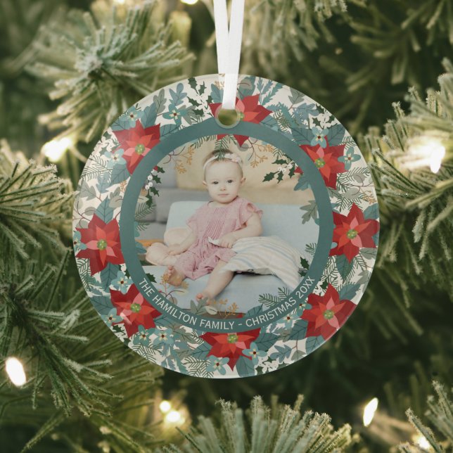 Christmas Personalisiert Poinsettia Wreath Foto Ornament Aus Glas (InSitu)
