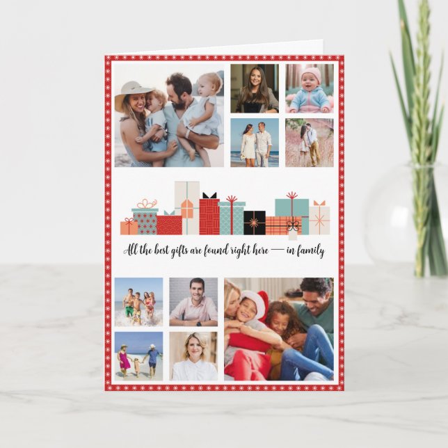 Christmas Photo Card With Stars Design Red Border Karte (Vorderseite)