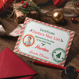 Christmas Photo Certificate Santa Nice List Karte