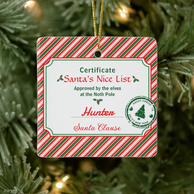 Christmas Photo Certificate Santa Nice List Keramikornament (Baum)