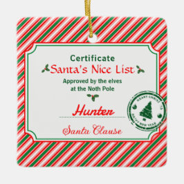 Christmas Photo Certificate Santa Nice List Keramikornament