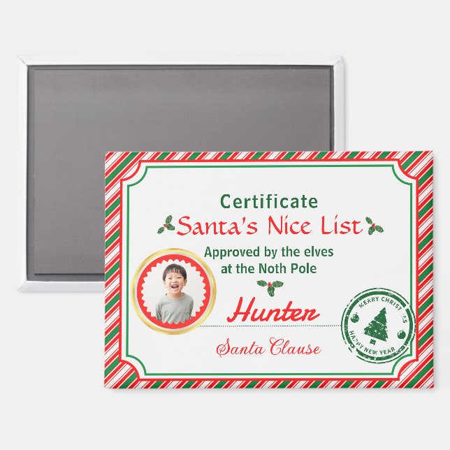 Christmas Photo Certificate Santa Nice List  Magnet (Vorderseite/Rückseite)