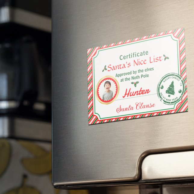 Christmas Photo Certificate Santa Nice List Magnet (Von Creator hochgeladen)
