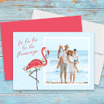 Christmas Photo Cute Beach Pink Tropical Flamingo  Feiertagskarte<br><div class="desc">This design features a Christmas holiday photo cute lights photo card, with a whimsical fun festive blue pink, a stylish calligraphy script typography, a beach tropical vacation pink flamingo theme, with a unique watercolor blue creative cute, a one 1 landscape vertical photo, a family picture simple template, a Christmas holiday...</div>
