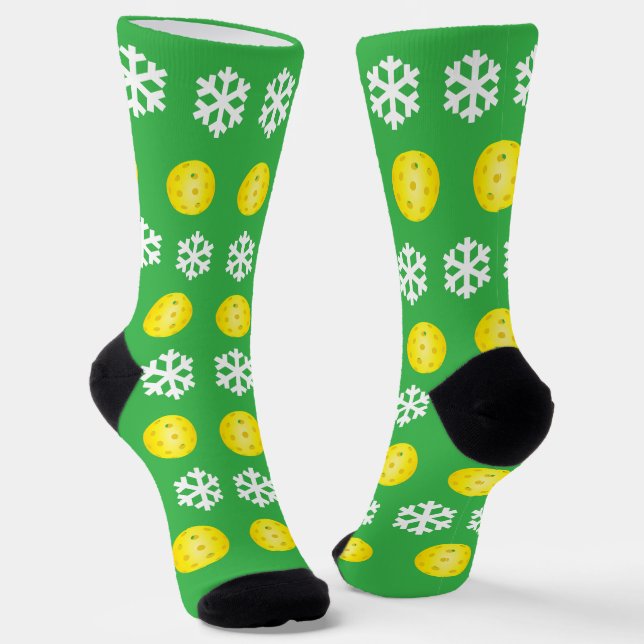 Christmas Pickleball and Snowflakes Fun Sporty Socken (Gewinkelt)