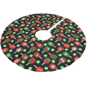 Christmas Pickleball Red Green Paddles Balls Black Polyester Weihnachtsbaumdecke