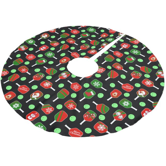 Christmas Pickleball Red Green Paddles Balls Black Polyester Weihnachtsbaumdecke (Schrägansicht)