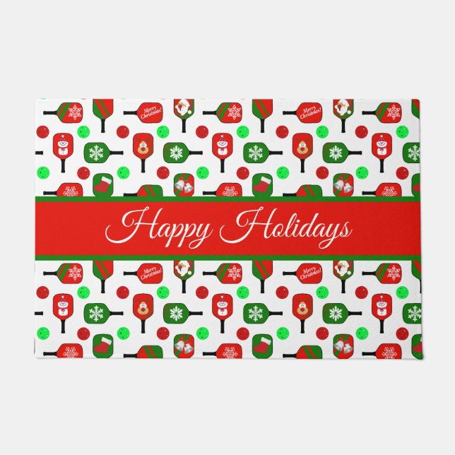 Christmas Pickleball Red Green Paddles Balls X-Mas Fußmatte (Vorderseite)