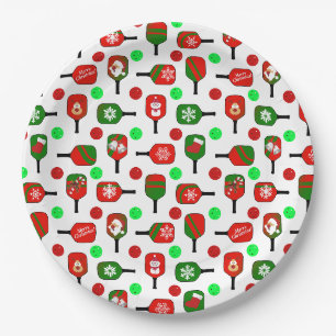 Christmas Pickleball Red Green Paddles Balls X-Mas Pappteller