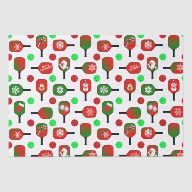 Christmas Pickleball Red Green Paddles Balls X-Mas Seidenpapier (Vorderseite)