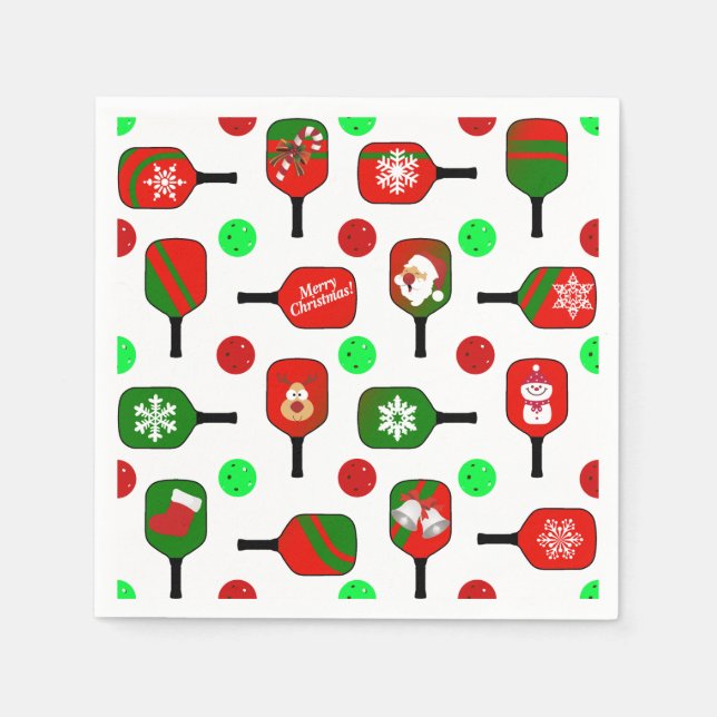 Christmas Pickleball Red Green Paddles Balls X-Mas Serviette (Vorderseite)