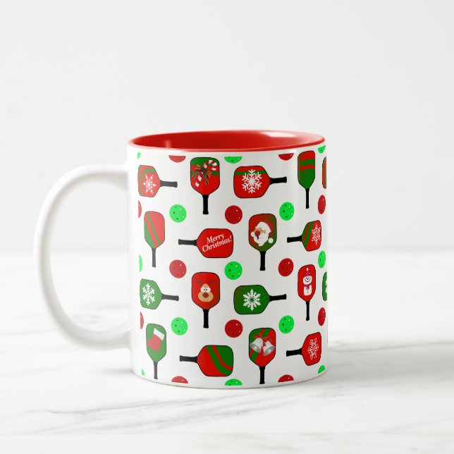 Christmas Pickleball Red Green Paddles Balls X-Mas Zweifarbige Tasse (Links)