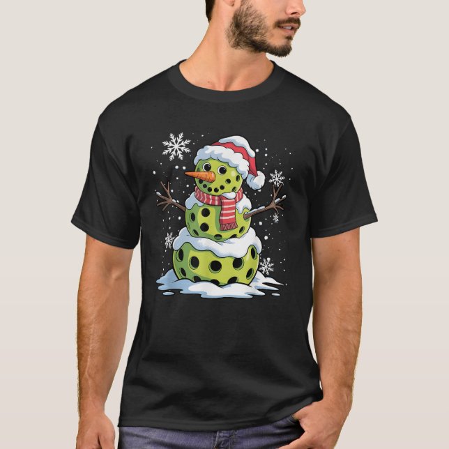 Christmas Pickleball Snowman Weihnachten Frauen Mä T-Shirt (Vorderseite)
