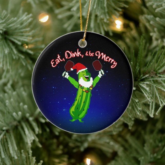 Christmas Pickleball Weihnachtsmannmütze Pickle Keramik Ornament (Baum)