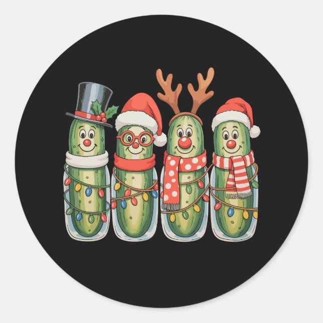 Christmas Pickles Funny Xmas Festive Holiday Runder Aufkleber (Vorderseite)