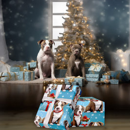 Christmas Piebald PitBull Welppies Red Ribbons Geschenkpapier