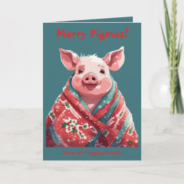 Christmas Pig Wrapped In A Holiday Blanket Karte