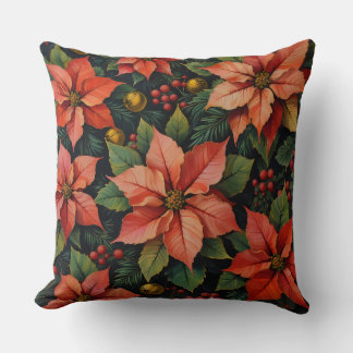 Christmas Pillow – Poinsettias & Holiday Decor Kissen