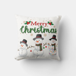 Christmas Pillow with Cute Snowmen and Holiday Kissen