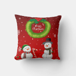 Christmas Pillow with Cute Snowmen and Holiday Kissen