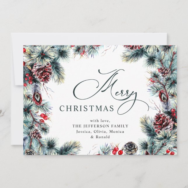 Christmas Pine Cones Rustic Gruß Feiertagskarte (Vorderseite)