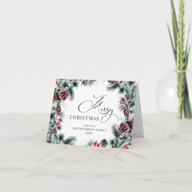 Christmas Pine Cones Rustic Gruß Feiertagskarte (Vorderseite)