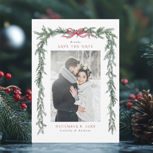 Christmas Pine Garland Wedding Photo Save The Date (Von Creator hochgeladen)