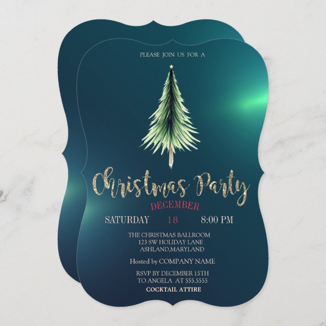 Christmas Pine Tree,Chic Green Christmas Company Einladung (Vorne/Hinten)