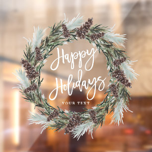 Christmas Pinecone Wreath Happy Holidays Fensteraufkleber