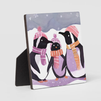 Christmas-Pinguin-Freunde | Winter-Wasserfarbe Fotoplatte