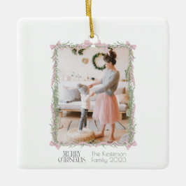 Christmas Pink Bow Green Garland Foto Keramikornament