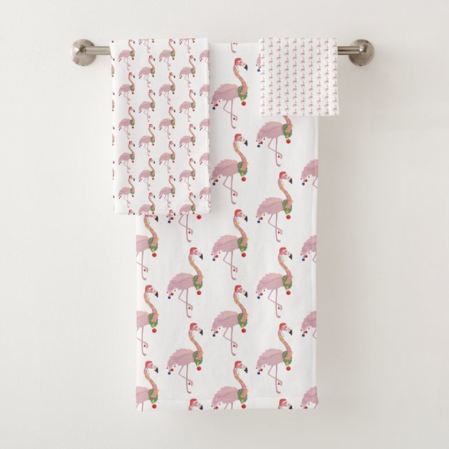 Christmas Pink Flamingo Badhandtuch Set (Insitu)