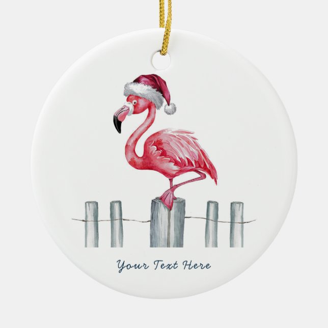 Christmas Pink Flamingo in Santa Hat Personalized Keramik Ornament (Vorne)