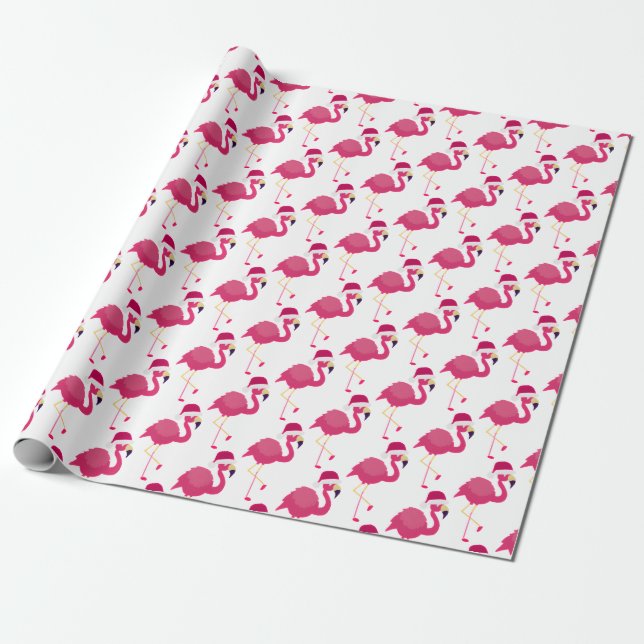 Christmas Pink Flamingo mit Weihnachtsmannmütze Geschenkpapier (Ungerollt)