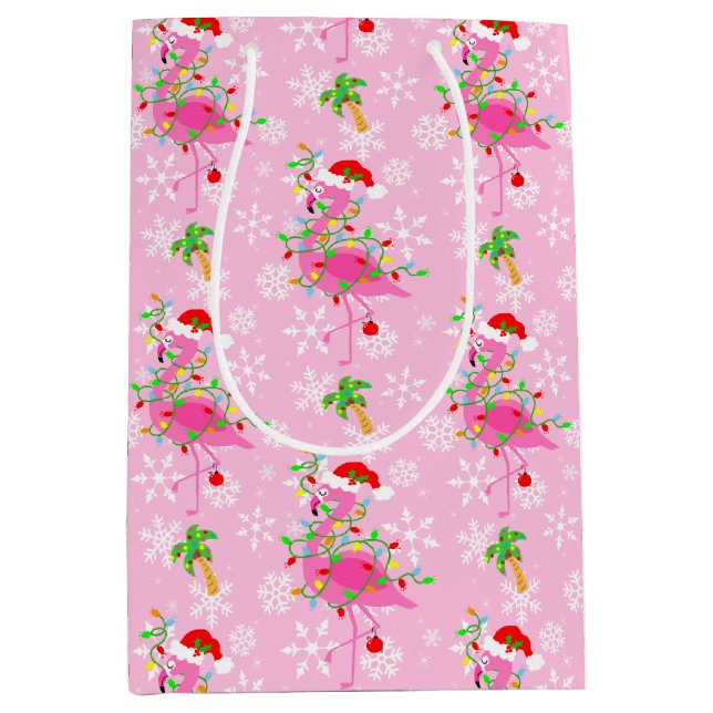Christmas Pink Flamingo Muster Mittlere Geschenktüte (Vorderseite)