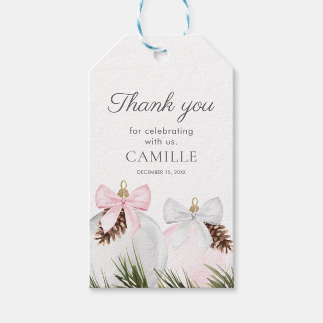 Christmas Pink Girl Baby Dusche Danke Geschenkanhänger (Vorderseite)