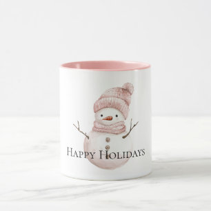 Christmas Pink White Snowman Tasse