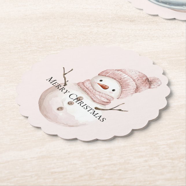 Christmas Pink White Snowman Untersetzer (angewinkelt)
