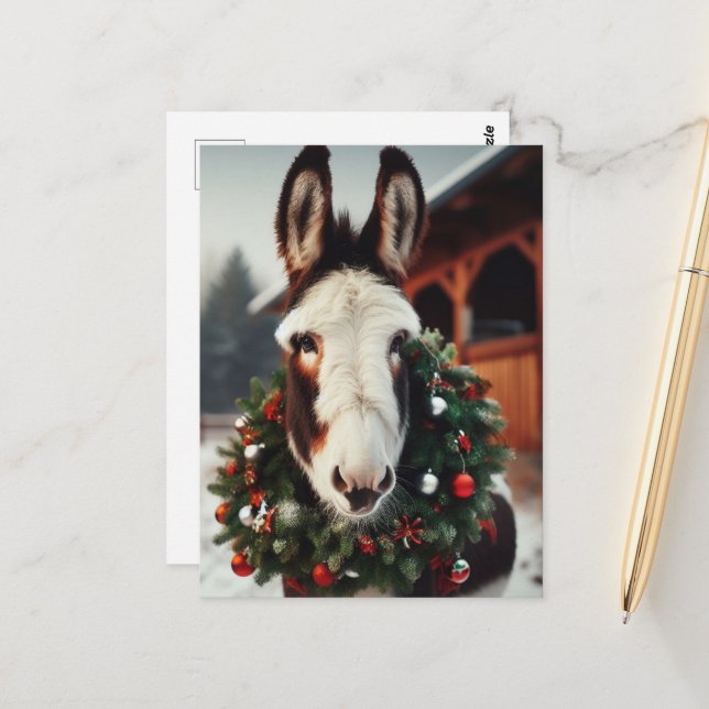 Christmas Pinto Donkey Postkarte (Vorderseite/Rückseite Beispiel)