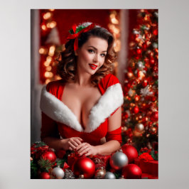 Christmas Pinup Santa Claus Lady Poster