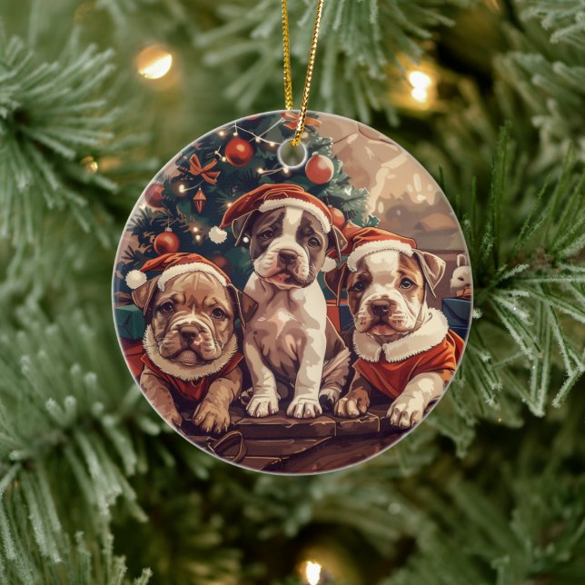 Christmas Pit Bull Puppy Dogs Keramik Ornament (Baum)