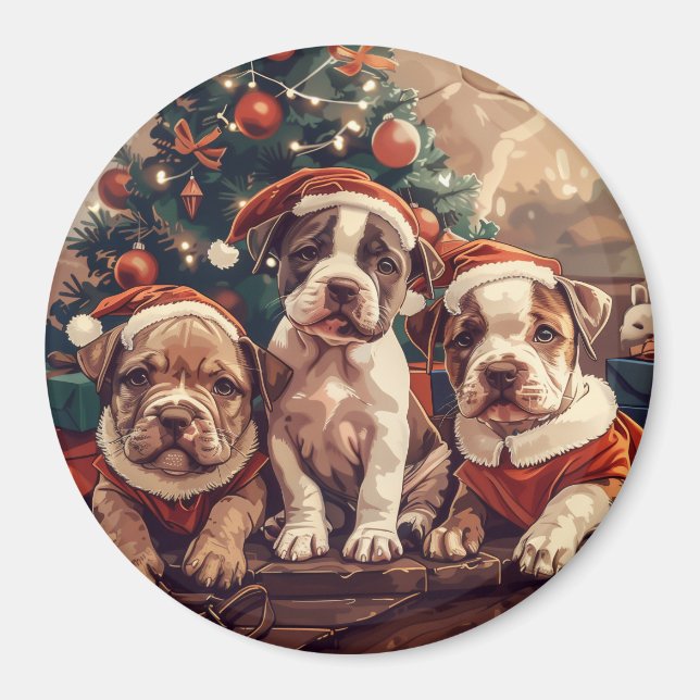Christmas Pit Bull Puppy Dogs Magnet (Vorne)