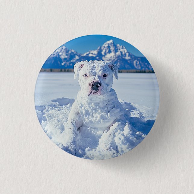 Christmas Pitbull Dog Snowman Button (Vorderseite)
