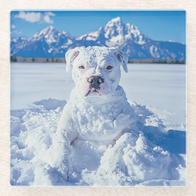 Christmas Pitbull Dog Snowman Glasuntersetzer (Vorderseite)