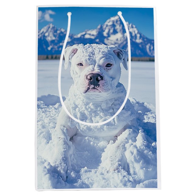 Christmas Pitbull Dog Snowman Mittlere Geschenktüte (Vorderseite)