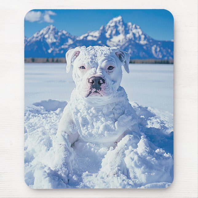 Christmas Pitbull Dog Snowman Mousepad (Vorne)