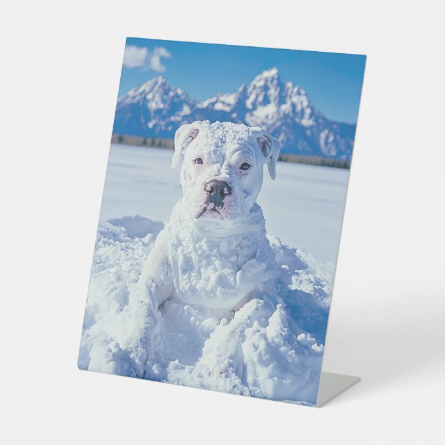 Christmas Pitbull Dog Snowman Sockelschild (Vorderseite)
