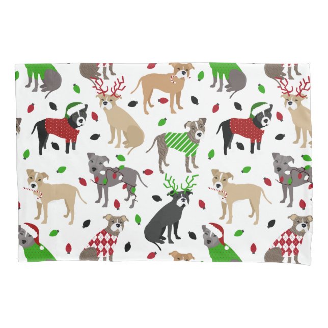Christmas Pitbull Hogs Pillow Case Kissenbezug (Vorderseite)