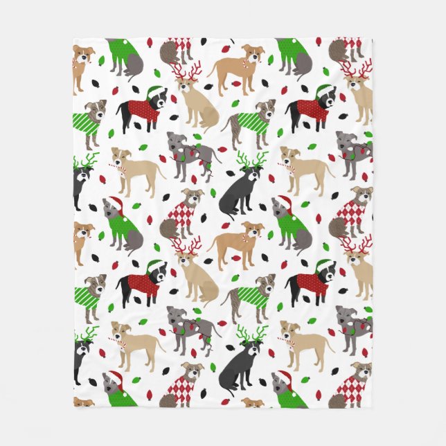 Christmas Pitbull Hunde Fleece Blanket (Vorderseite)