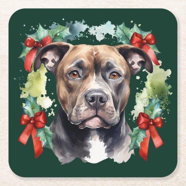 Christmas Pitbull Rechteckiger Pappuntersetzer (Vorderseite)